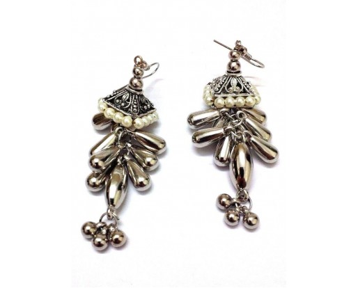 Pyramid Latkan Silver Oxidized Earring Jhumka Chandelier Hook Dangle Drop Long